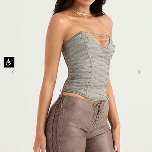 Strapless Gray Lace-Up Top